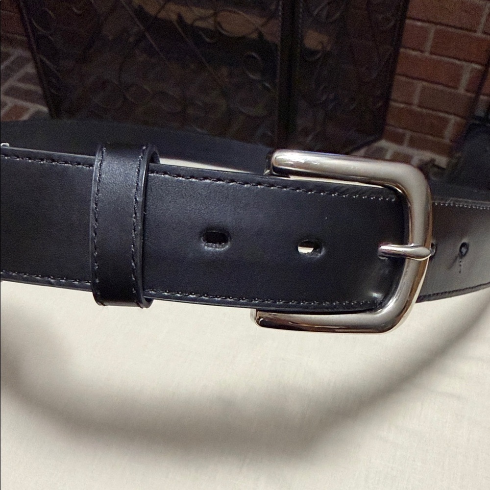 Men's Schmidt Workwear 52” Black Leather Belt with Silver Buckle. NWT